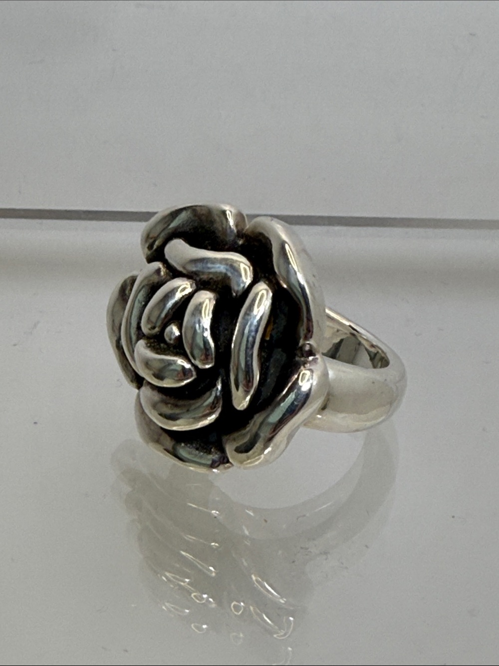 Vintage 925 Silver Floral Bubble Rose Ring - Size 5.5